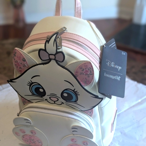 Loungefly Disney Marie Floral Footsy Womens Double Strap Mini Backpack - Picture 7 of 13